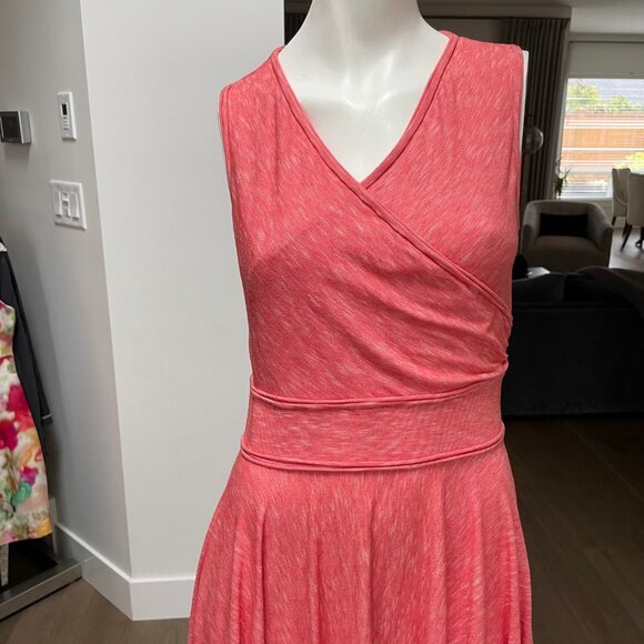 Max Studio Sleeveless V Neck Fit & Flare Rayon Poly Blend Dress Orange Wht Sz S - Picture 2 of 10